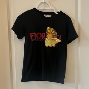 Black fiorucci t shirt with cherub angels